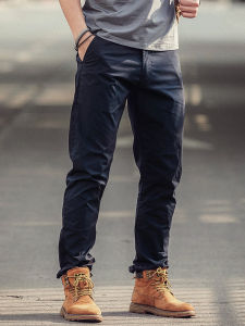 กางเกงลำลองชายทรงตรงสีน้ำเงินอ่อนสไตล์ย้อนยุคสไตล์อเมริกัน กางเกงขายาวทรงตรงบาง ระบายอากาศได้ดี แห้งเร็ว ฤดูร้อน 2024 กางเกงขายาวลำลองสำหรับผู้ชาย