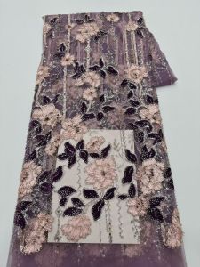 OLEVO | New Design Luxury Purple Wine Sequins Beaded African Nigerian Lace Fabric 2026 Handmade Beads French Party Lace Fabric AT3042-A1