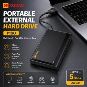 Kodak | KODAK P190 Portable External HDD 500GB 1TB 2.5 Inch Hard Drive USB3.0 5Gbps Storage Disk for PS5 PS4 Laptop Desktop PC