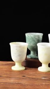 1PC Natural White Jade Goblet Guizhou Green Jade Crystal Cup Home Decor Ornament