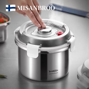 Misanbrou 316 Stainless Steel Vacuum Sealed Food Storage Box Kitchen Fridge Fruit Preservation Container Square Shape 2000ml-5800ml Capacity