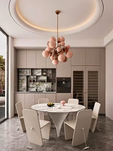 Đèn Chùm Thủy Tinh Hồng Pastel Decor Không Gian Nghệ Thuật