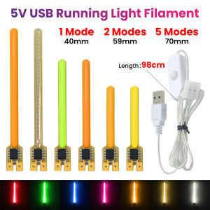5V USB Running Light COB LED Filament Strip With Switch Wire Red/Blue/Green/Yellow/Pink/White Flexible COB LED Diode