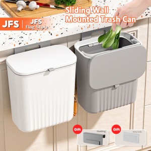 JFS Kitchen Trash Can with Cover: Sliding Wall Mounted Hanging Trash Bin for Bathroom Kitchen Living Room Room