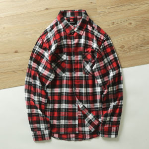 Brushed Craft Plaid Versatile Export Tail Goods Fall Winter Men American Casual Plaid Long Sleeve Shirt