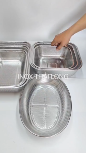 Rổ Inox Oval Lưới Dày Kiểu Nhật Đựng Thức Ăn Trái Cây Rau Củ Vo Gạo Đựng Đồ Nóng