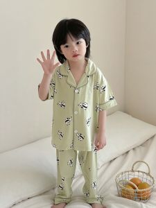 MiiOW | Bộ đồ ngủ cotton nguyên chất cho bé trai mùa hè tay ngắn quần dài dễ thương Bộ đồ mặc nhà hoạt hình ngoài trời MiiOW Cat Person