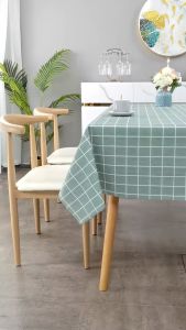 ผ้าปูโต๊ะลายตารางกันน้ำ PEVA ดีไซน์มินิมอล ทนทาน กันน้ำได้ เช็ดทำความสะอาดง่าย สำหรับการตกแต่งห้อง