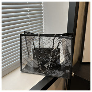 Fashionable Transparent Large Capacity Womens Shoulder Bag 2024 New Summer Jelly Handbag Commuter Tote Bag Single Shoulder Bag