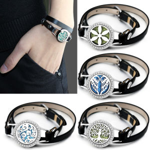 New Angel Wings Essential Oil Diffuser Lockets Stainless Steel Multilayer Leather Bracelet For Women Aromatherapy Bracelets Gift