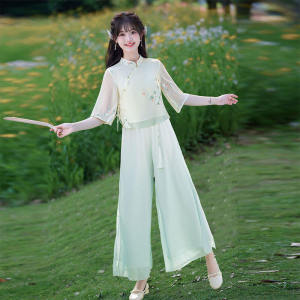 Bộ Trang Phục Cải Tiến Phong Cách Trung Hoa Hanfu Áo Choàng Trà Nghệ Thuật Trang Phục Phục Vụ Phòng Chăm Sóc Sức Khỏe Tai Picking Teacher