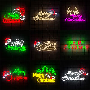 Merry Christmas Neon Sign for Wall DecorChristmas Neon Sign with Xmas Tree and Santa Hat for  Living Room Home Party Decor