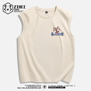 White Knitted Pure Cotton Printed Casual Vest Summer New Style Trendy Brand for Teenagers round Neck Sweatback Tank Top