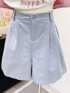 กางเกงขาสั้นสีฟ้าเกลือทะเล ทรงหลวม ทรงตรง กางเกงขายาวผู้หญิงสไตล์เกาหลี ทรงเข้ารูป สไตล์เรียบง่าย สำหรับใส่ไปทำงานในช่วงฤดูร้อน