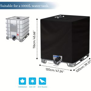 Black Outdoor Oxford Cloth Water Tank Cover Sunproof Windproof Sandproof and Leaf-proof Suitable for 1000L Outdoor Water Tank