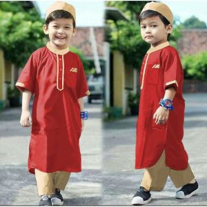 Baju Koko Anak Laki Laki Terbaru 1-12 Tahun Setelan Baju Muslim Peci Dan Celana Bahan Katun Micro