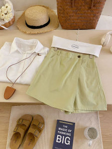 กระโปรงสั้นทรงเอเอวสูงผ้าฝ้ายสไตล์เกาหลีสำหรับผู้หญิง ฤดูใบไม้ผลิและฤดูร้อน กระโปรงสั้นป้องกันแสง กระโปรงสั้นผ้าฝ้ายแท้
