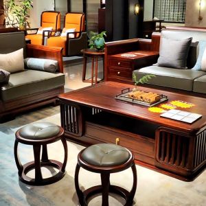 Modern Luxury Wooden Sofa Chair Set New Chinese Style Villa Living Room Furniture High Density Sponge Comfortable Non-Electric