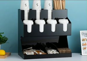 3+1 Coffee Bar Cup Holder | Removable Cup Straw Tissue & Lid Holder | Milk Tea Cup Storage Rack | Beverage Organizer