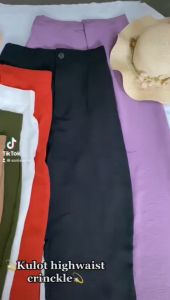 Celana Kulot Crinkle Highwaist Wanita: Celana Loose Cullote Pants Terkini