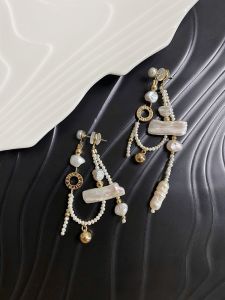 Chicosmo Original Design Asymmetric Baroque Pearl Earrings Industrial Waste Mixed Material Fashion Jewelry for Women