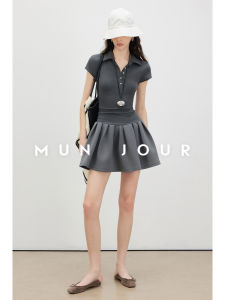 Miu Style College Wind Ultra-Elastic Modern Retro POLO Collar Slimming Puffy Skirt Dress Combed Cotton Short Sleeve Dress