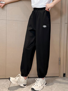 Girls Summer Thin Ice Silk Quick Dry Sports Pants Long Trousers for 4-14 Years Old Children Black Large Children Sport Trousers