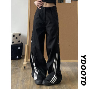 American Style Wide Leg Pants Mens Casual Trousers Destructed Zipper Three Bars Draping CleanFit Sport Leisure Long Trousers