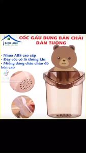 Cốc Dán Tường Hình Gấu Để Bàn Chải Đánh Răng Hình Gấu Có Lỗ Thoát Nước Tiện Lợi Tramanhshop