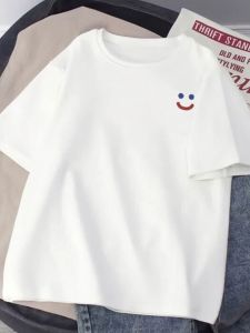 Cotton Vải Bông Áo Thun Trẻ Em Nửa Tay Mùa Hè Rộng Rãi Áo Sơ Mi Cơ Sở Phù Hợp Cho Bé Trai Bé Gái Trắng Quần Lót Thoải Mái Họa Tiết Cổ Tròn