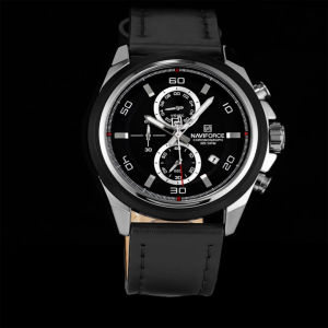 NAVIFORCE Original Mens Watch Business Chronograph Genuine Leather Strap Classic Watch 30m Waterproof Clear Crystal Luminous Hands Sporty Quartz Mens Watches NF8075