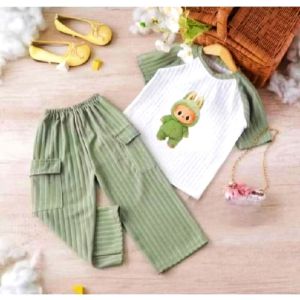 Setelan Labubu Anak Perempuan Celana Cargo 1-10 Tahun Bahan Knit Hornet