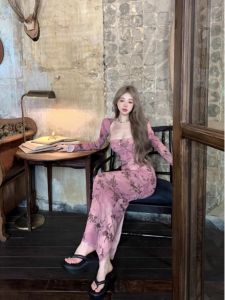 Sweet And Spicy Atmosphere Womens Slim Fit Vintage Beautiful Temperament Skirt Spring Autumn New Style H-Line Midi Dress