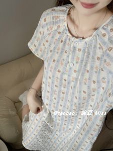 Summer Cute Bear Sleep Dress Womens Short Sleeve Long Skirt Sweet Student Internet Celebrity Style Pajamas Casual Home Clothes Wearable Outdoors