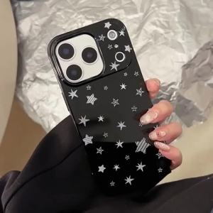 Korean Full Screen White Stars Graffiti Phone Case For iPhone 17 Air 16 15 14 13 12 11 Pro Max XS XR X 7 8 Plus Shockproof Cover