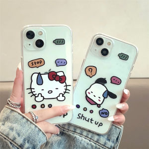 Creative Cartoon KT Cat No Word Pachat Dog Transparent Silicone Soft Case for Apple 13 14 plus Full Cover Protection for Women Couples