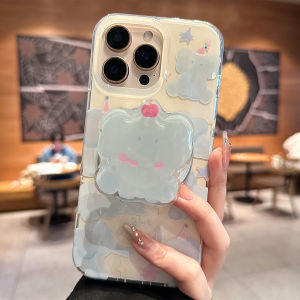 Cute Blue Elephant Phone Case with Stand Full Cover Anti-Fall for Apple 16 15 pro Max 14 pro Unique High-End Feelings for Girls