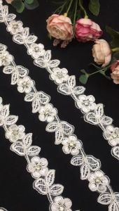 0292_50cm 10x Flowers Boeder Lace Flowers with Glass Rhinestones for SewGlueCraftDoor Gift Wedding Décor Applique