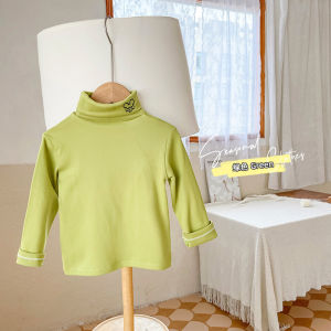 Áo Thun Dài Tay Lót Lông Cừu Cổ Cao Cho Bé Trai Và Bé Gái Mùa Đông Ấm Áp Thoải Mái Phong Cách Hàn Quốc Màu Trơn