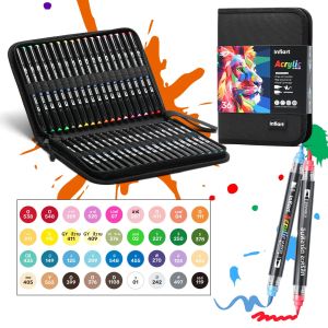 ปากกาสีอะคริลิค ปากกามาร์กเกอร์สีปลายคู่ ปากกาปลายละเอียดและปลายแปรงสำหรับหิน ไม้ ผ้าใบ Et อุปกรณ์ศิลปะ พร้อมกล่องแบบพกพา