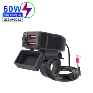 PD+QC3.0 Motorcycle USB Fast Charger 60W Handlebar Dual USB Socket with Switch Voltmeter Waterproof 12V Power Supply Adapter