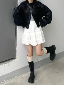 กระโปรงสั้นทรงเค้กเอวสูงไซส์ใหญ่สำหรับผู้หญิง กระโปรงทรงเอเข้ารูปป้องกันการโชว์เนื้อ กระโปรงสั้นทรงเอเข้ารูป กระโปรงสั้นทรงเค้ก