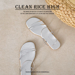 Silver Flat Bottom Sandals Womens Summer New Style Fairy Style Simple Match Soft Bottom Thin Strap Outdoor Wear Slip-On Slippers