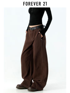 Forever 21 American Retro Brown Wide Leg Knife Edge Jeans Womens Low Waist Loose Slimming Workwear Cotton Denim Pants