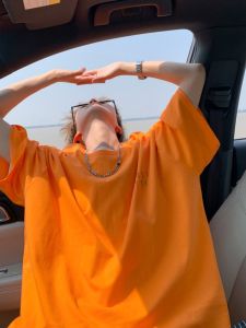 Orange Letter Print Cotton T-Shirt Short Sleeve Half Sleeve Hip Hop Style Casual Summer Top for Teen Boys Breathable Comfortable