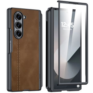 for Samsung Fold 6 Phone Case with Hinge ProtectionS Pen HolderScreen ProtectionPU Leather Matte PC Case-Green