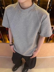 Cleanfit American Style Space Cotton Air Layer Short Sleeve Mens T-shirt Boxy Heavyweight Half Sleeve Breathable Summer Design Sense