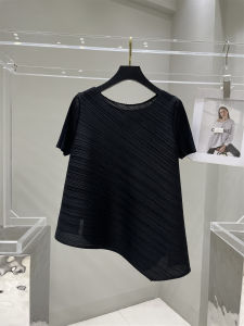 High Waist Straight Leg Mini Skirt Set Birthday Gift for Women Pleated Asymmetrical Hem Commute Style Polyester Fiber