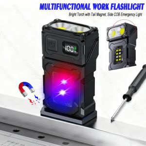 Rotatable LED Keychain Flashlights 500LM USB Rechargeable Work Lantern Portable Emergency Torch with Magnet & Digital Display
