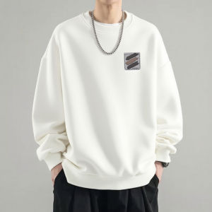 เสื้อสเวตเตอร์คอกลมคอตตอนหนาทรงหลวมสำหรับผู้ชาย สไตล์ฮ่องกง สไตล์อเมริกัน เสื้อผ้าผู้ชายฤดูใบไม้ร่วงและฤดูหนาว แฟชั่นลำลอง